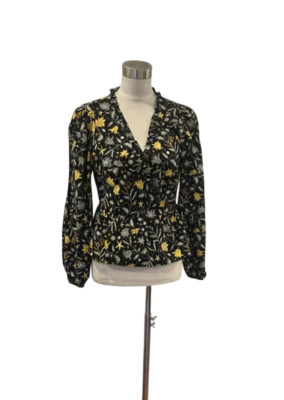 NWT Universal Thread black floral poet sleeve wrap blouse top S