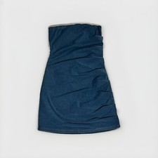 Women's Causal Elastic Strapless Dress W/ Pleats Size 6 Blue Medium Casual