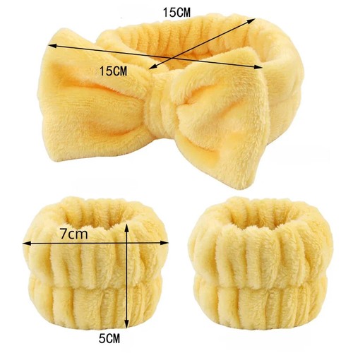 Spa Headband and Wrist Towels for Face Washing Set Elastic Bow Headbands with - Picture 9 of 34