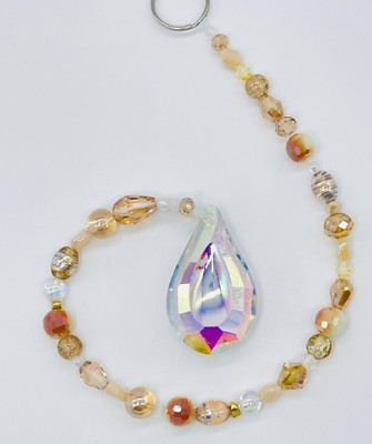 Beaded Suncatcher - Champagne Gold - Clear Crystal Prism - Hanging Decor
