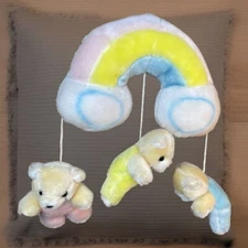 Vintage 1983 Jolly Jumper Baby Mobile Crib Hanger Rainbow Pastel Bears Plush