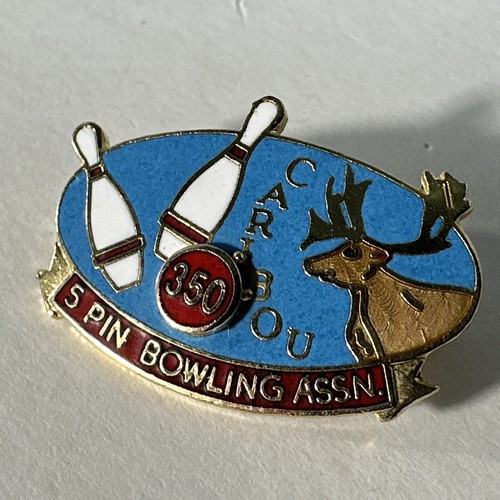 Retro 350 Caribou Bowling 5 Pin Association High Score Pins Ball Hat Lapel Pin - Picture 4 of 12