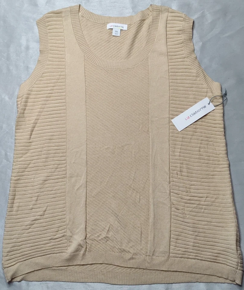 LIZ CLAIBORNE Women Size 2XL Champagne Sleeveless Pullover Sweater Vest NEW - Image 2 of 4