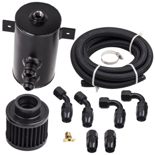 Black Aluminium Baffled Engine Oil Catch Can 0.75L 2-Port AN10 Universal