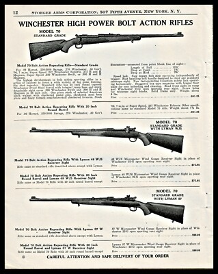 1940 WINCHESTER 70 Standard Grade Rifle AD also with Lyman WJS or 57 Sight 