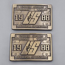 Vintage 1988 USA Olympic Belt Buckle 2 Brass Shooting Team Official Sponsor