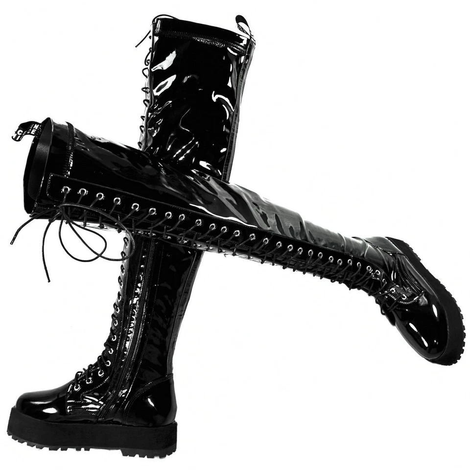 Platform Pumps Plus Size Shoes Women's Patent Leather Over the Knee High Boots - Image 4 of 4