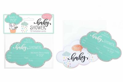 Babyparty Einladungskarten 12er Pack ''Ready to Pop'' Karteneinladungen & Umschläge