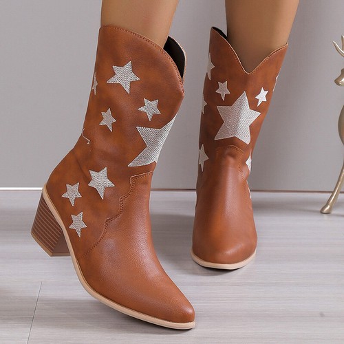 Classic Womens Western Boots Mid Calf Length Cowboy Western
