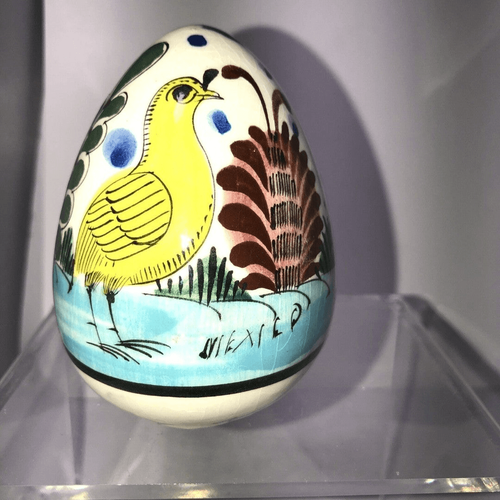 Linda Stark Mexico 3/78 folk ceramic egg pastel colord birds blue 3x4 - Picture 3 of 7