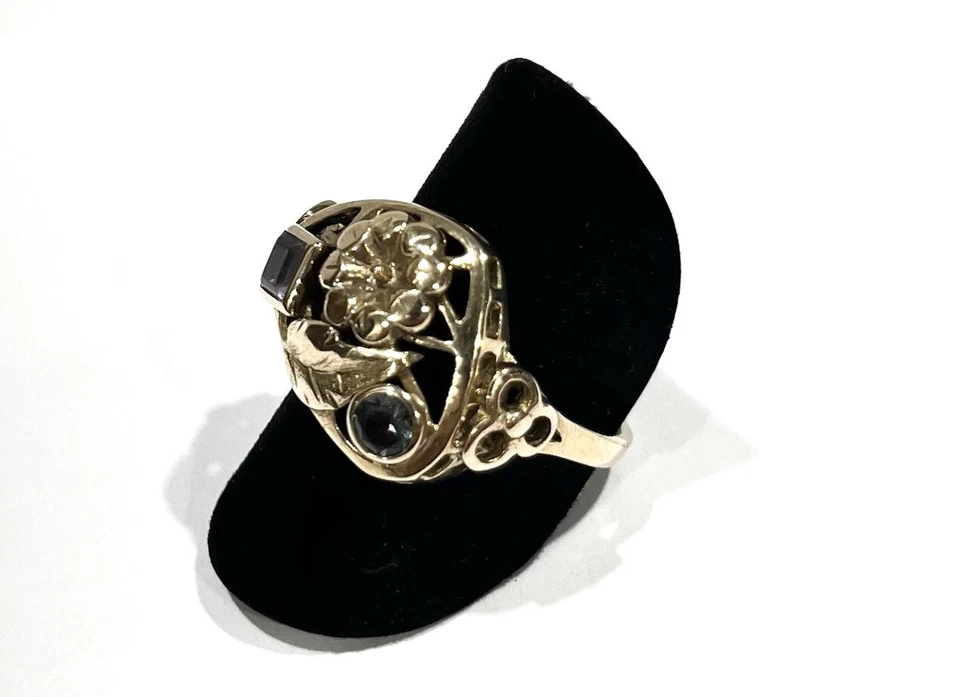 333/- 8kt Gold Ring, Amethyst, Turmalin, Muster, Gr. 60, Damen, guter Zustand - Bild 2 von 3