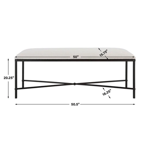 Uttermost Avenham Contemporary Iron and Fabric Bench in White/ Black - Picture 6 of 6