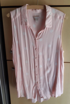Damen Bluse lachsfarben mit weißen Punkten Gr. 46