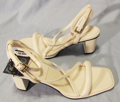 Massimo Dutti Leather Block-Heel Slingback Strappy Sandals Off