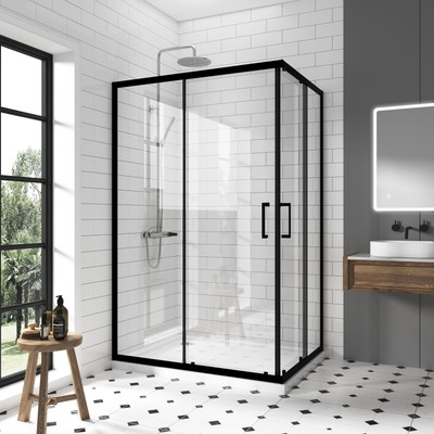 Duschkabine Schiebetür Schwarz Duschabtrennung Eckeinstieg 75x75 100x100 Dusche