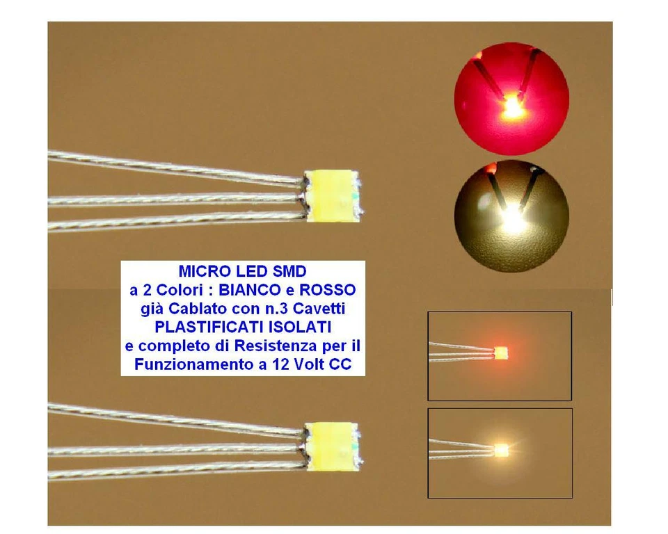 N.1 MICRO LED SMD mm.1,6x1,5 BIANCO-ROSSO per LUCI LOCOMOTORI DC-DCC SCALA N-HO - Immagine 3 di 3