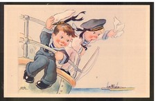 Postcard Navy Sailors Child Illustrator Velvani Brands K2974A