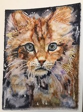Aquarell süßes Gemälde Original von Kätzchen/Katze A4 montierfertig.