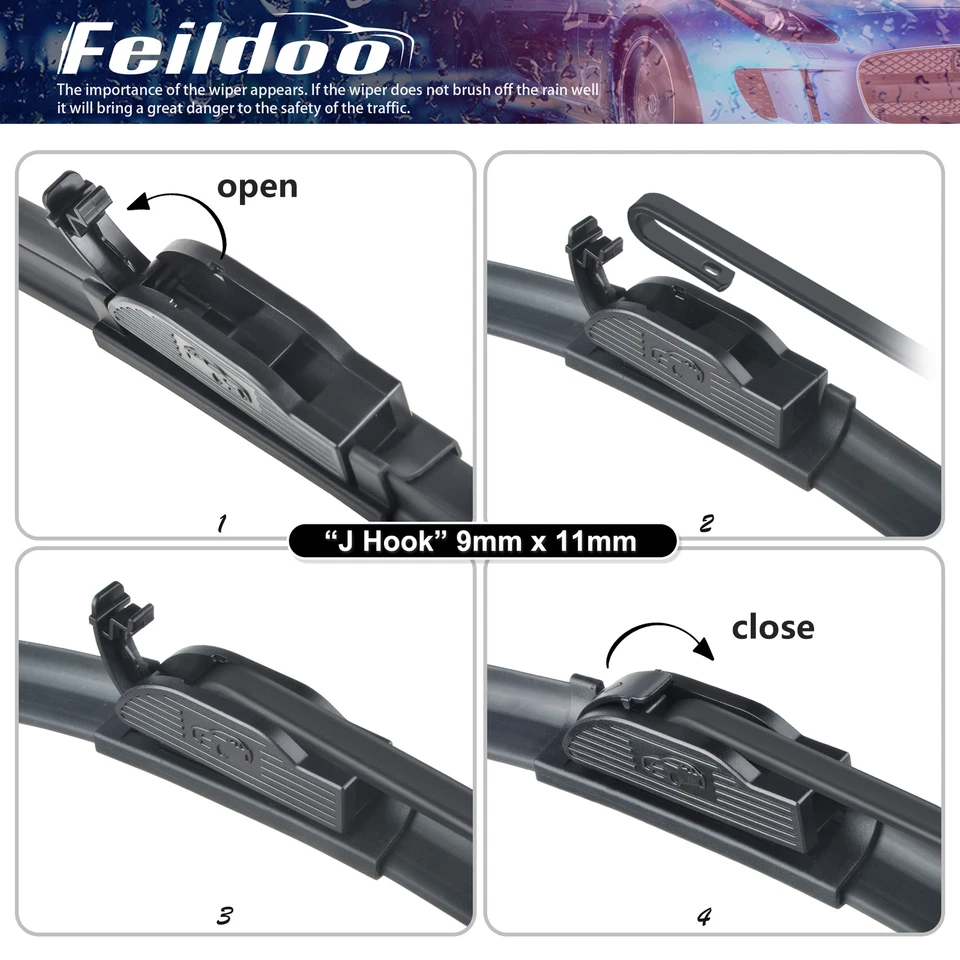 Feildoo 21"&21" Windshield Wiper Blades Fit For Jaguar XK8 2000-2006 J HOOK 2PC - Imagem 3 de 4