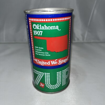 Vtg 7 Up Oklahoma 1976 United We Stand State Soda Promo Can. Top & Bottom Sealed