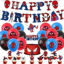 44 pcs Spiderman Tableware Set, Latex Balloon, Happy Birthday Banner Party Decos