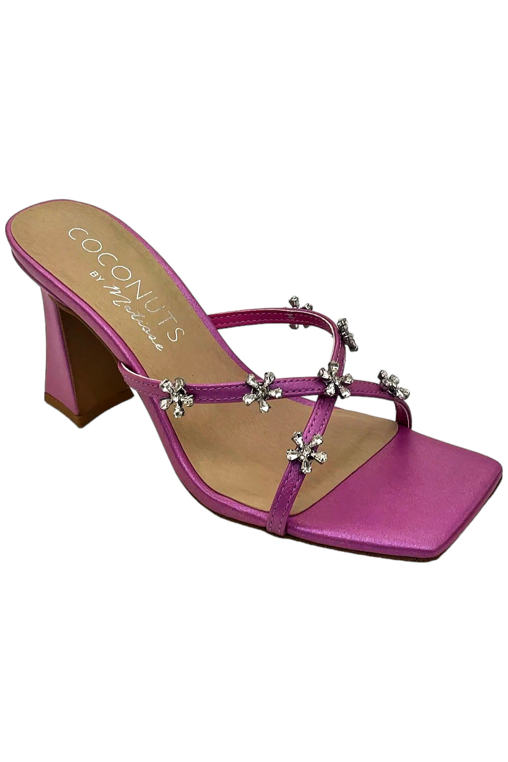 Босоножки на каблуке Levi фиолетового цвета украшенные кокосами от Matisse 8990₽