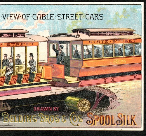 1800's San Francisco Cable Street Car Comic Belding Sewing Thread RM Trade Card