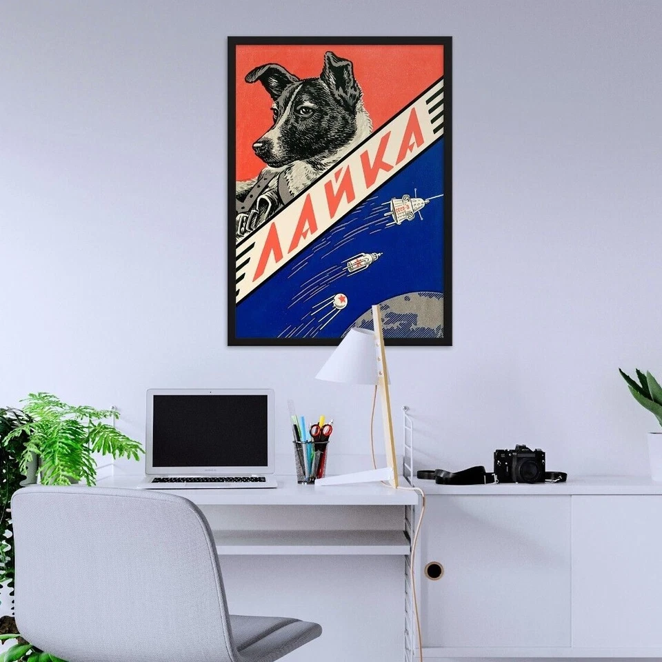 Laika, first space dog, 1960s — Soviet vintage space poster, propaganda poster - Image 2 of 4