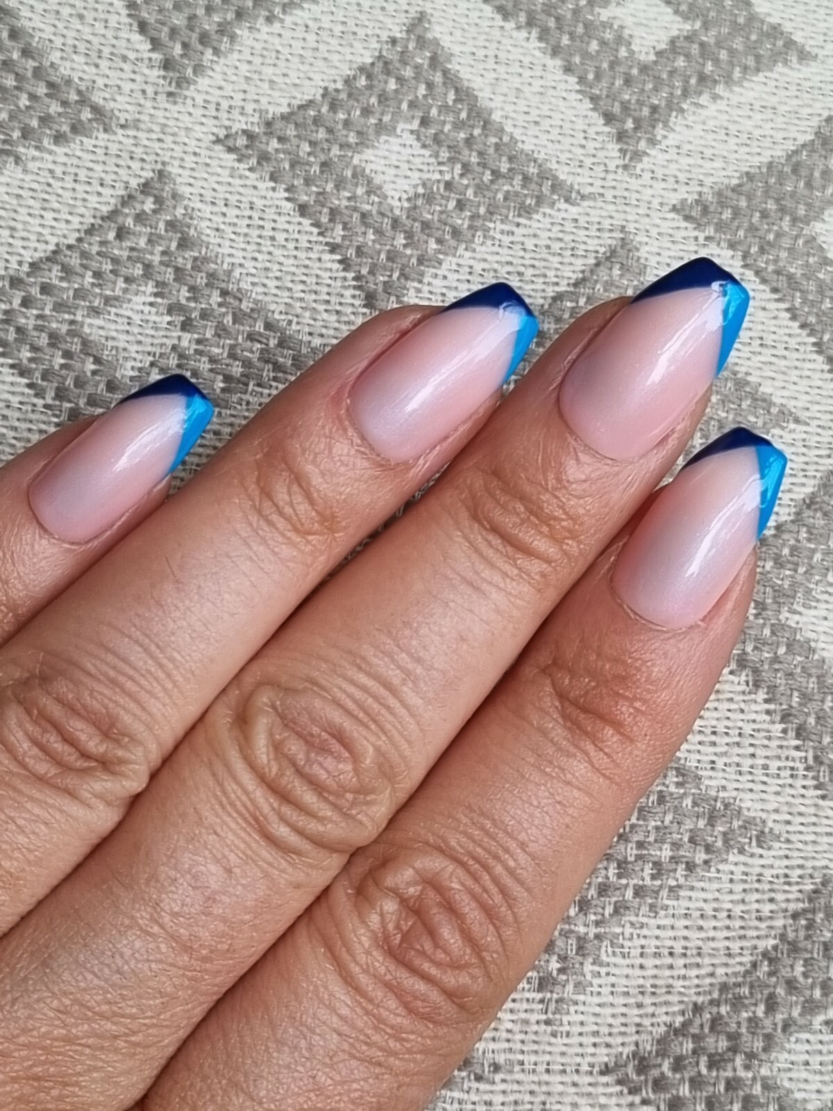 Hand Painted Press on False Nails 10 or 20 Blue French Various Shapes | eBay