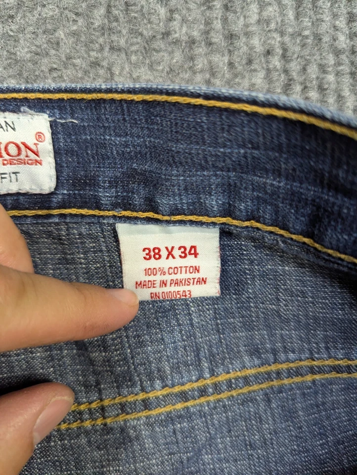 VTG Baggy Evolution Jeans Mens 38x34 Blue Denim Y2K Loose Skater Raver 38x30 - Image 4 of 4