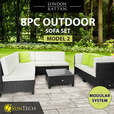 【EXTRA10%OFF】LONDON RATTAN 8pc Outdoor Lounge Furniture Setting Patio Wicker