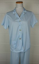 Vintage JC Penney Blue Nylon Pajama Set Short Sleeve sz 40 / 18