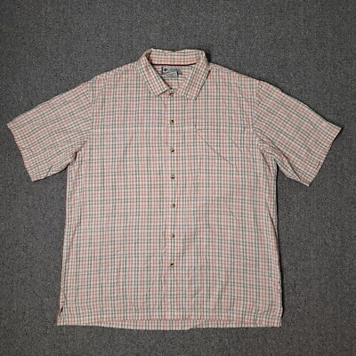 Columbia Vertex Shirt Mens 2XL Short Sleeve Button Up Orange Green