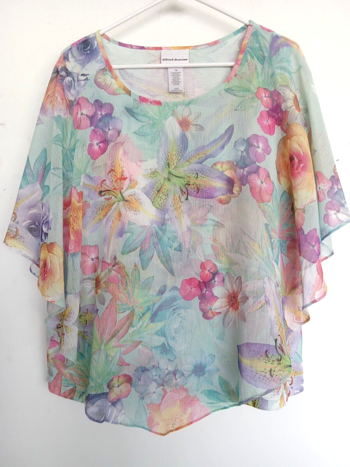 Alfred Dunner size 16 pastel colored floral cape blouse. Excellent