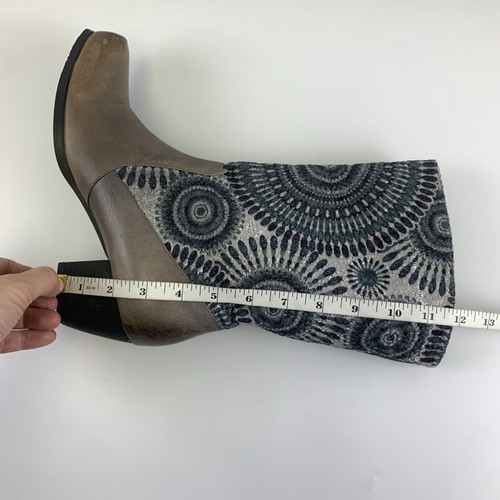 Spring Step Peru Mid Boot Pull On Gray Leather Blue Pattern Lined Heel 39 8.5 - Picture 10 of 16