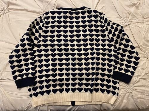 Maglione cardigan Topshop Hearts blu navy bianco rosso tono cotone usato in ottime condizioni San Valentino 10 - Foto 4 di 5