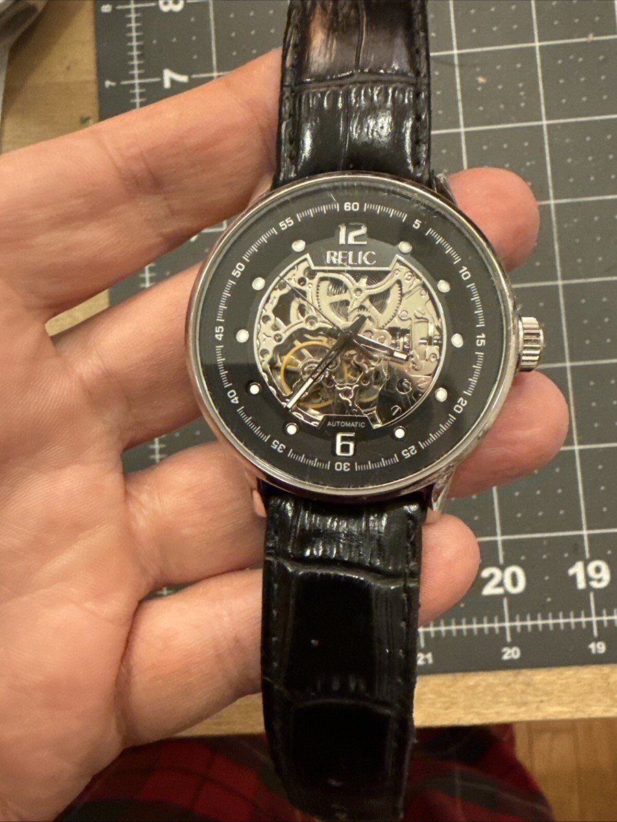 Relic by Fossil Men's Automatic Skeleton Dial Leather 43mm