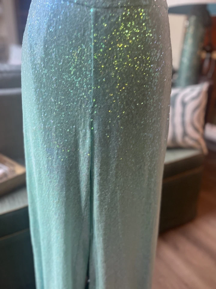 Pantalones Badgley Mischka Seafoam verde lentejuelas pierna ancha Foto 2 de 4