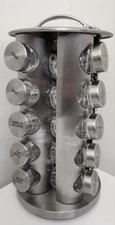 Rotating Spice Rack Organizer Stainless Steel w/ 20 Empty Glass Jars Lazy Susan