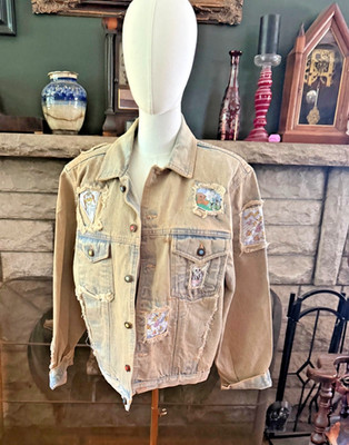Vintage w Tags Disney Fine Clothes Distressed Jacket w Patches S/M