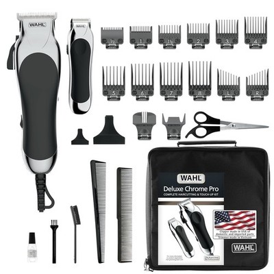 Chrome Pro Corded Hair Clipper Trimmer Kit 25pc Grooming Set