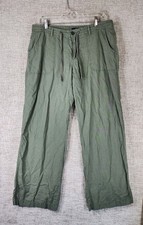 GAP Flax Cotton Blend Pants Womens 10 Green Drawstring Waist Wide Leg 33x30
