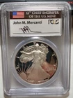 1986-S PROOF AMERICAN SILVER EAGLE PCGS PR70 DCAM JOHN MERCANTI SIGNED