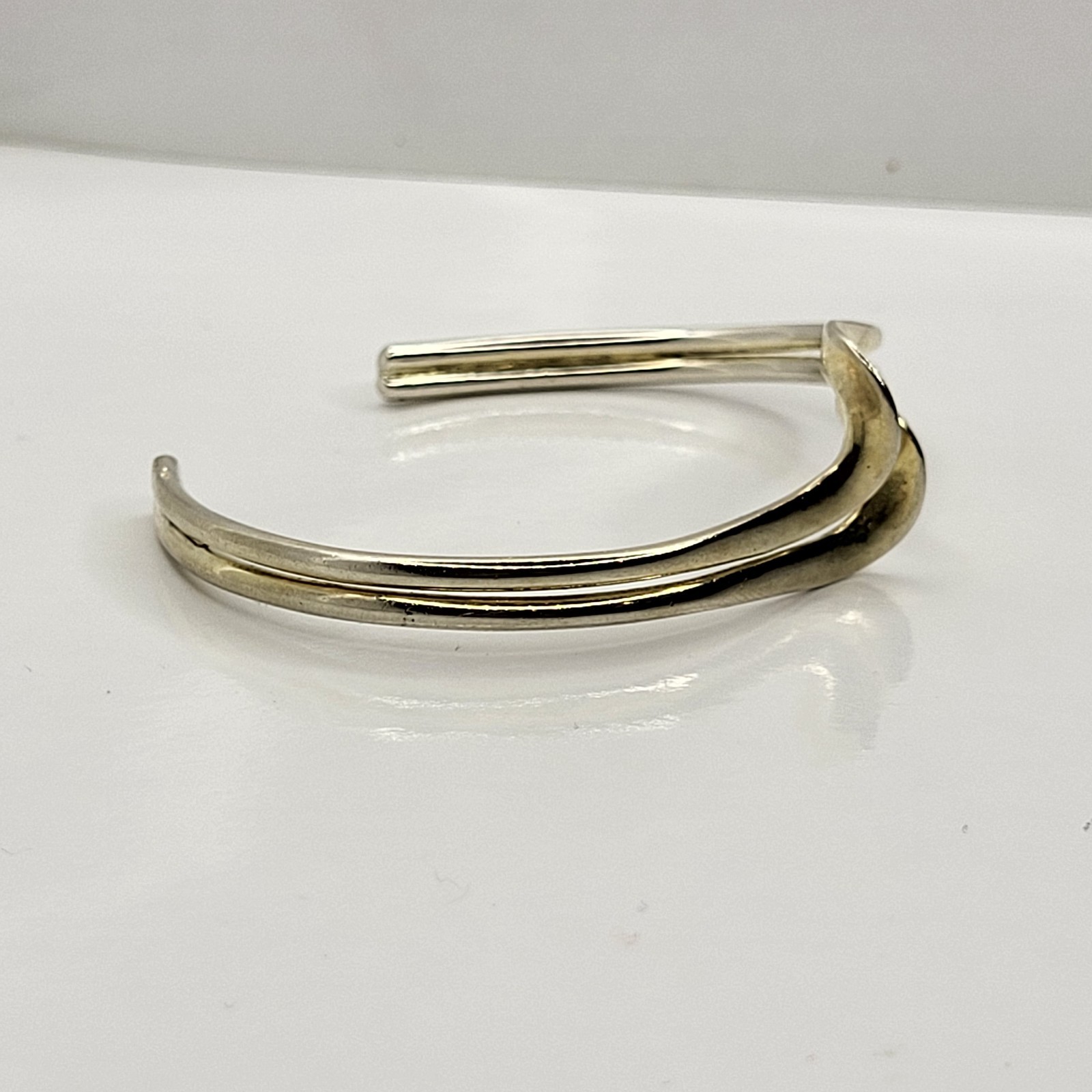 Solid Sterling Silver Double Wave Cuff Bangle Hal… - image 6