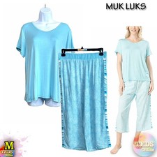 NWT MUK LUKS Womens M 2-Pc. Coastal Life Cropped Pajama Set Blue Paisley M324606