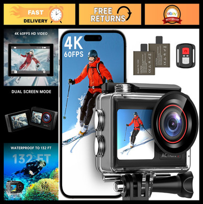 4K 60FPS Action Camera, 30MP, Front LCD, Touch Screen, 132FT Waterproof, EIS, Wi