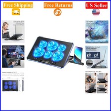 Blue Laptop Cooling Pad with 6 Silent Fans, Adjustable Stand 15-17"