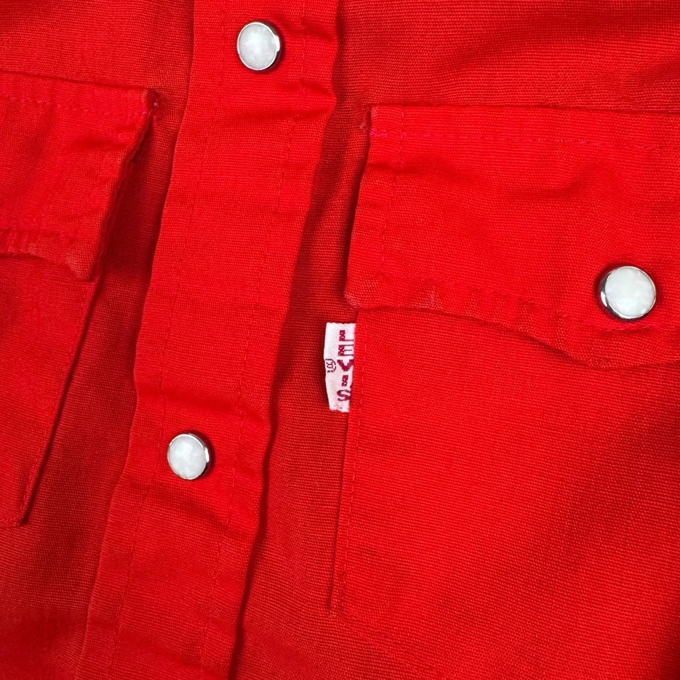 Camisa Vintage Levis Pearl Snap Infantil 4 Red Western Cowboy Manga Longa Grande E Anos 70 - Imagem 2 de 4