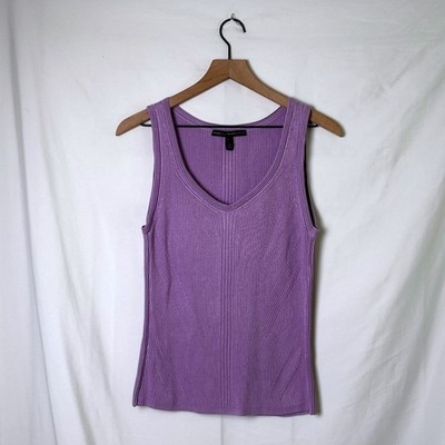White House Black Market Women Ribbed V-Neck Knit Sweater Tank Top Size L Purple