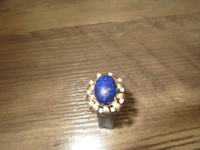 Lady's 14K Yellow Gold Lapis and Diamond Ring. Size 6